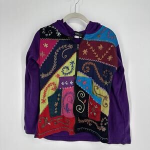 Rising Tide hoodie sweatshirt womens medium M purple patchwork boho artsy zip